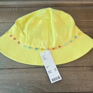 Yellow Bucket Hat with Beaded Trim